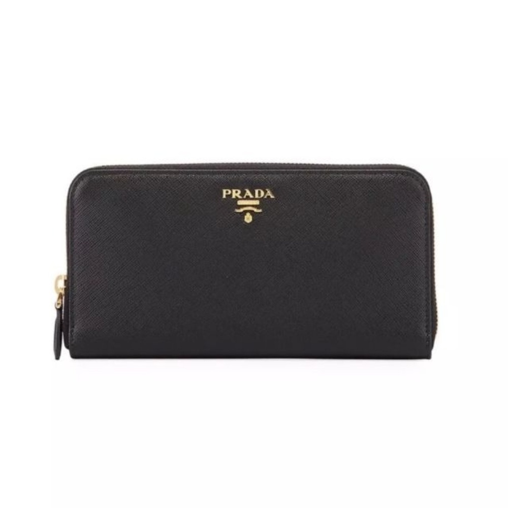 BNIB Prada Black Saffiano Metal Zip Leather Wallet